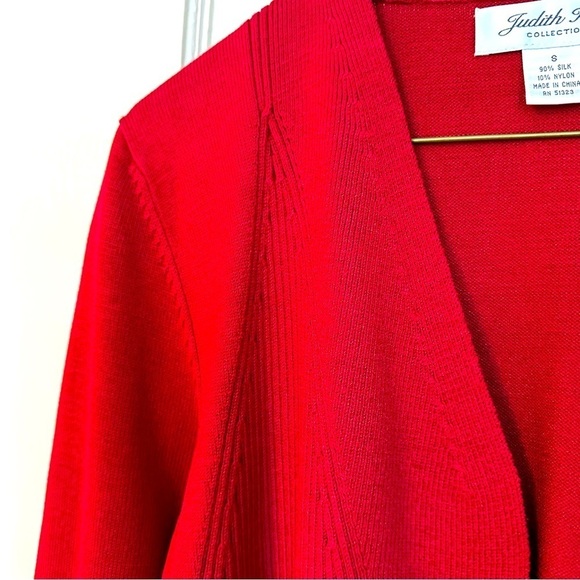 Judith Hart Cardigan Open Front Ribbed Holiday Red Sweater Silk Blend Size S - Picture 7 of 11